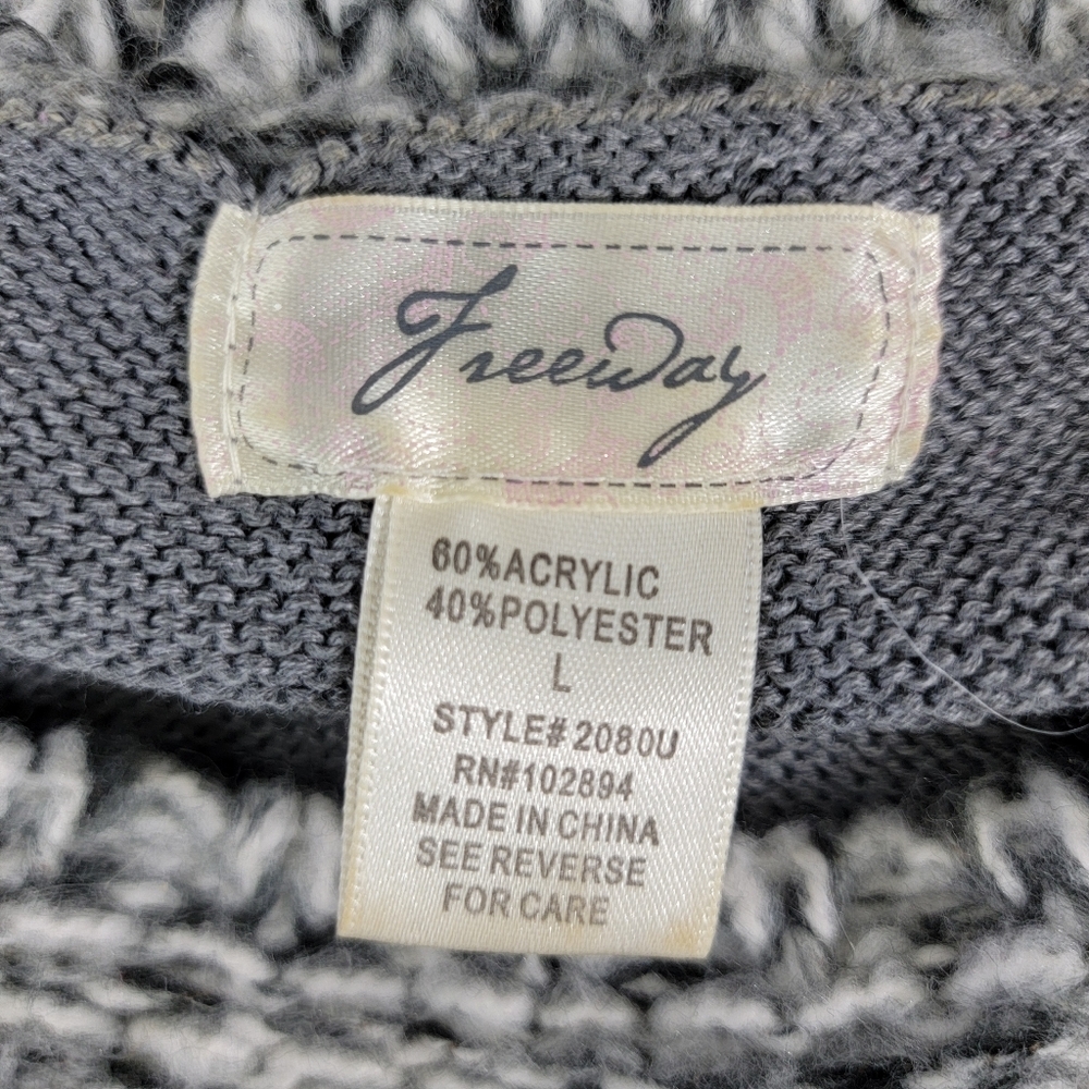Freeway Gray Cap Sleeve Drop Waist Knit Sweater Dress Cable Knit Trim Large - Picture 8 of 11